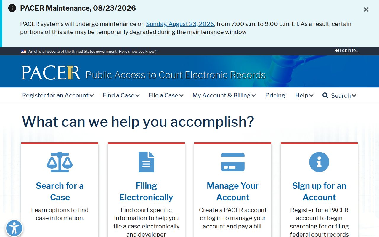 PACER route for federal Seminole County docket searches