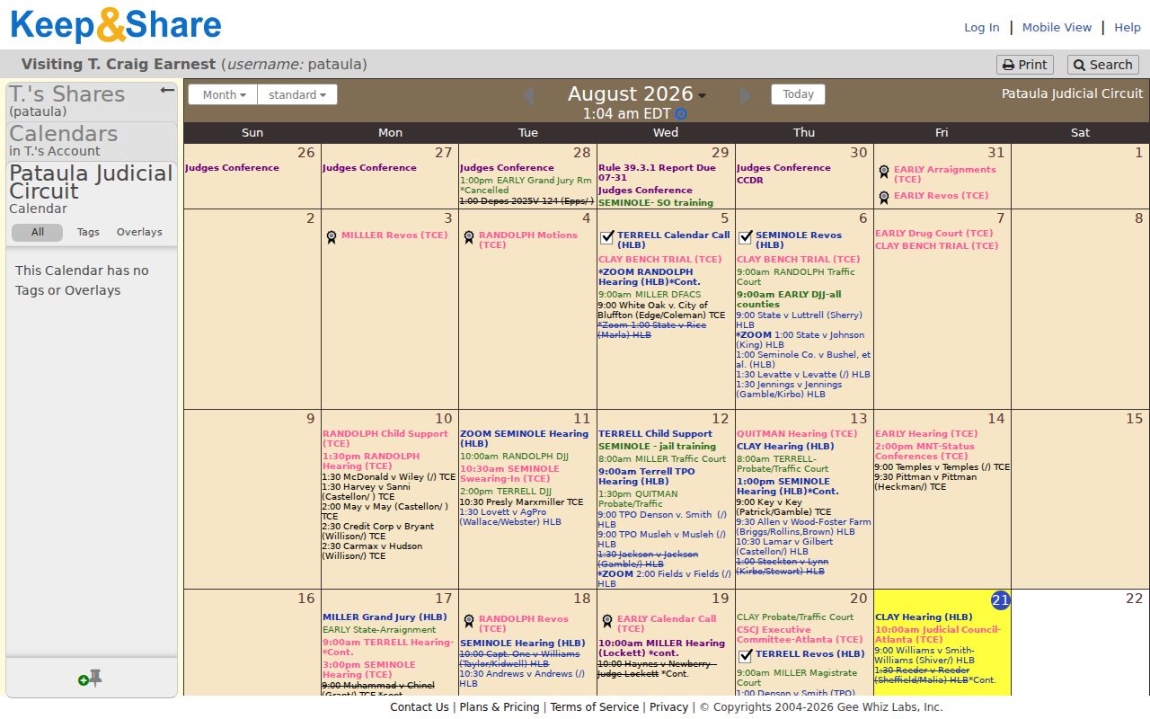 Seminole County court schedule on the Pataula circuit calendar