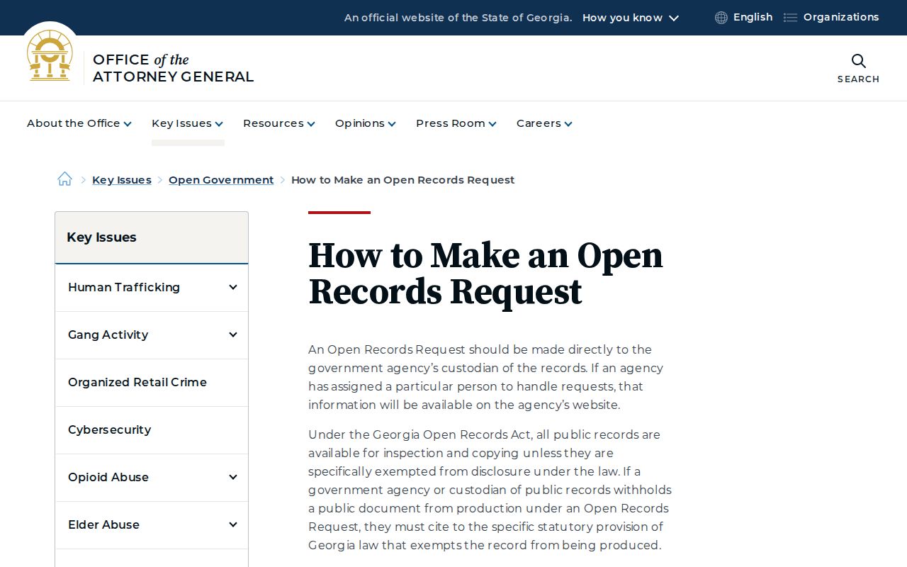 Georgia open records request guidance for contacting the correct custodian
