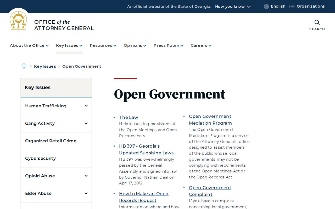 Georgia Attorney General Open Government resource for Seminole County record requests
