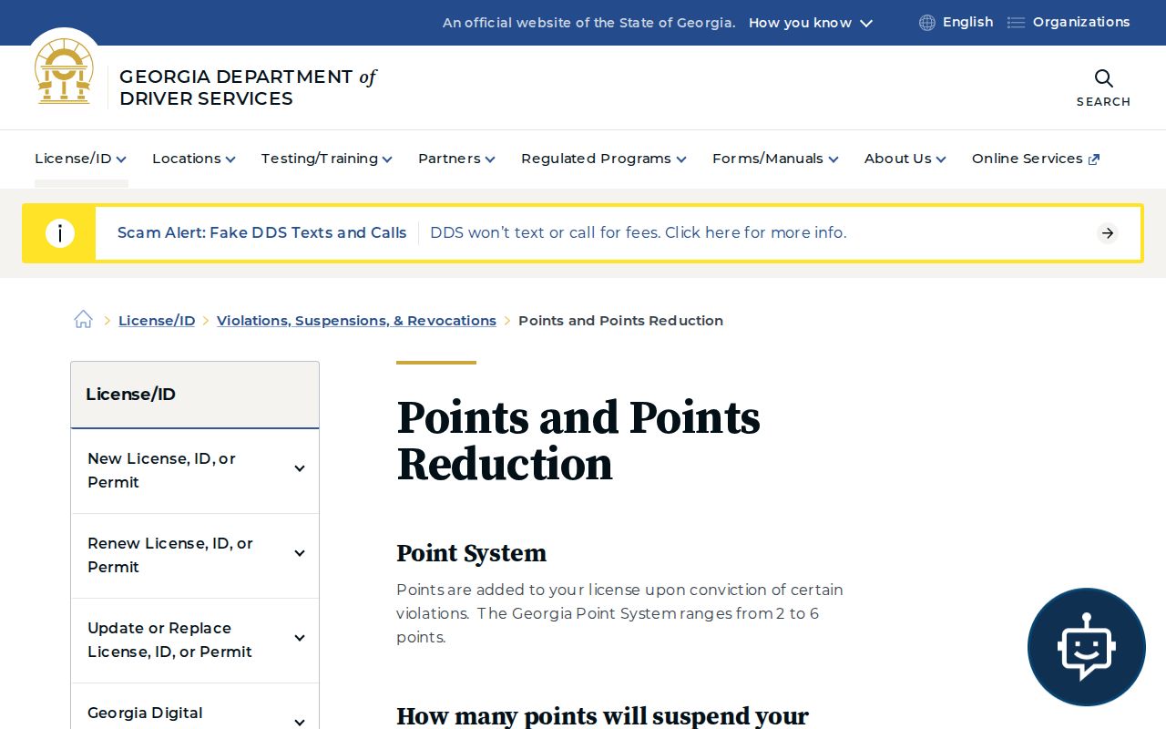 Georgia DDS points and point reduction information