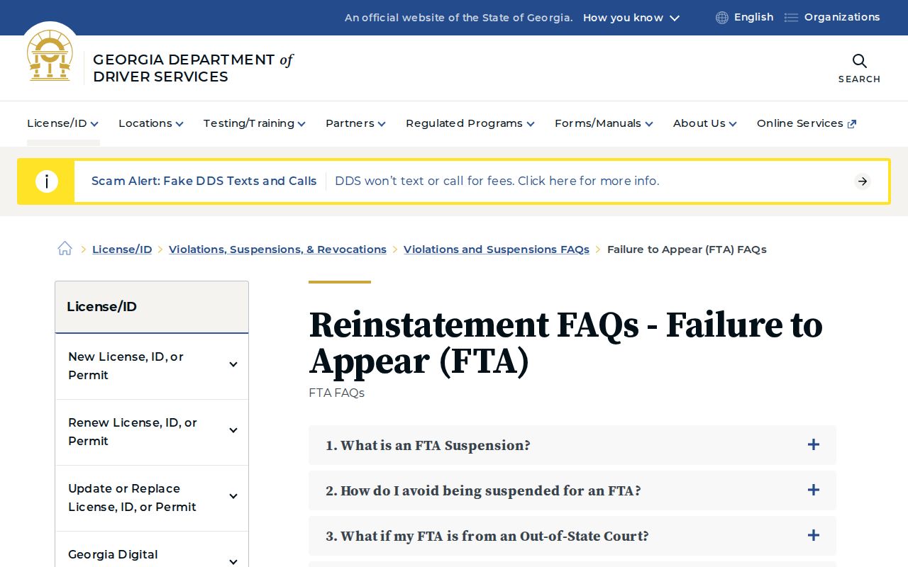Georgia DDS failure to appear release guidance