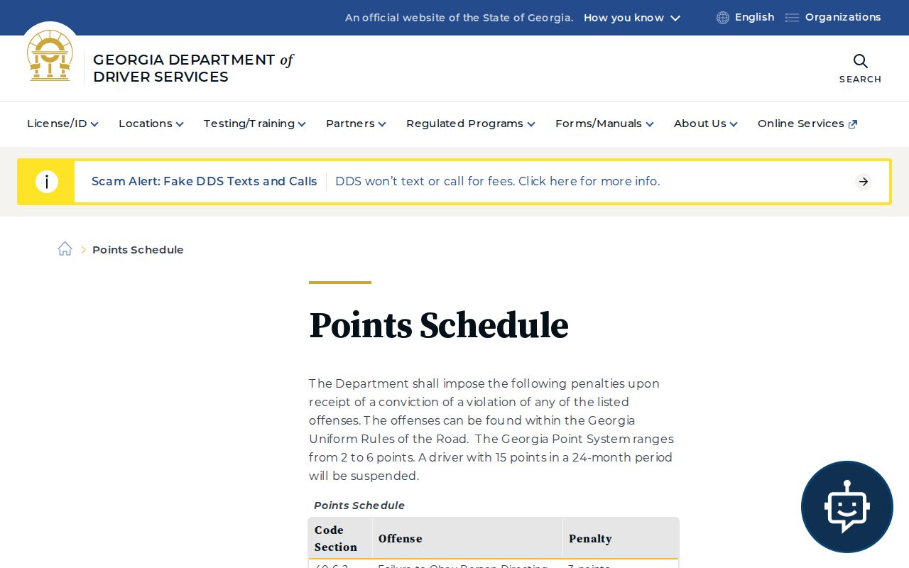 Georgia DDS points schedule separate from Seminole traffic court records