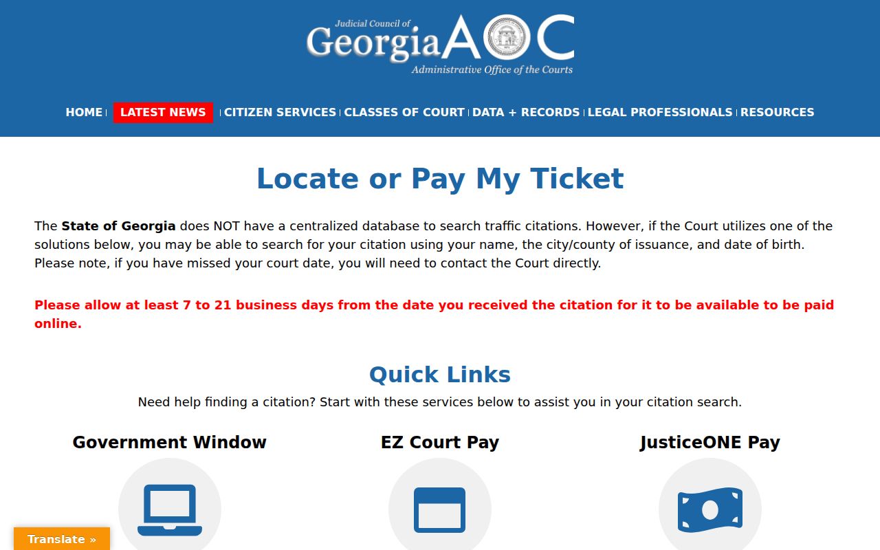 Georgia Courts locate or pay traffic ticket guidance for Seminole County