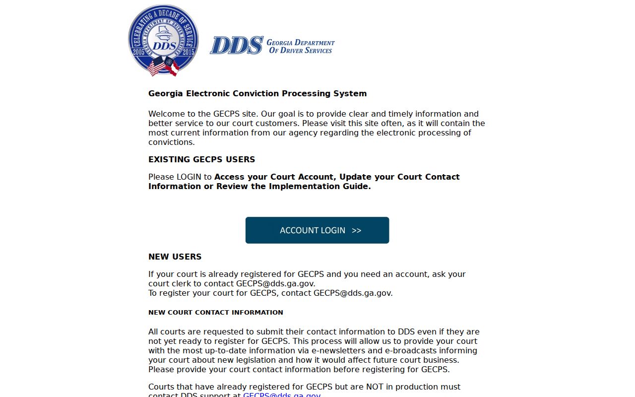 Georgia electronic conviction reporting entry point used by courts